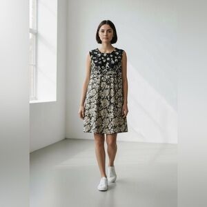 Tibi Black and Cream Floral Mini Dress